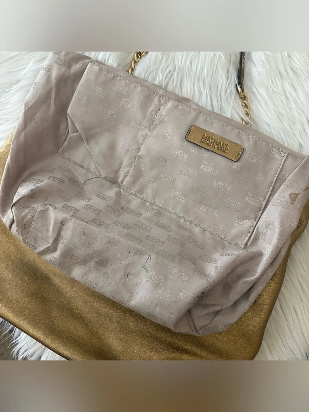 Michael Kors Dark Gold Metallic Tote Shoulder Bag - USED - for DIY?